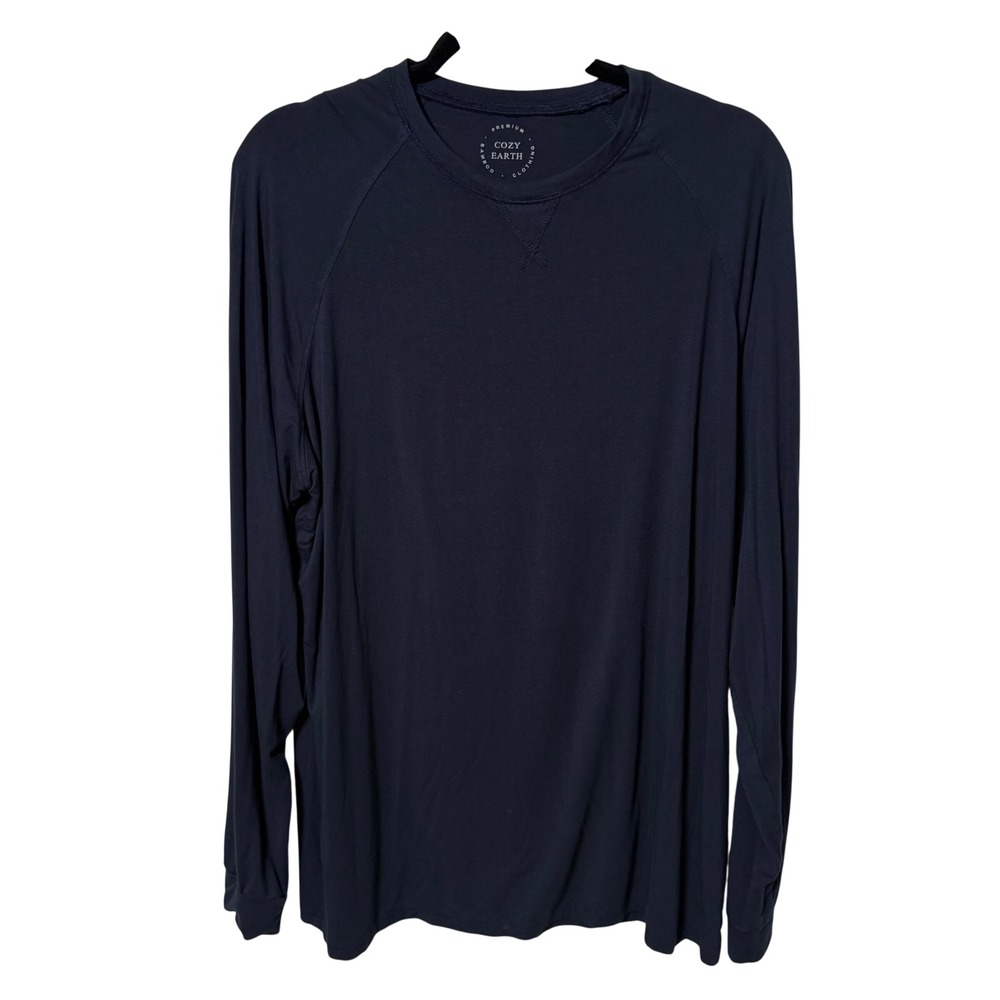 Cozy Earth L Blue Brushed Bamboo Pullover Crew Raglan Crew Shirt Staple Lounge